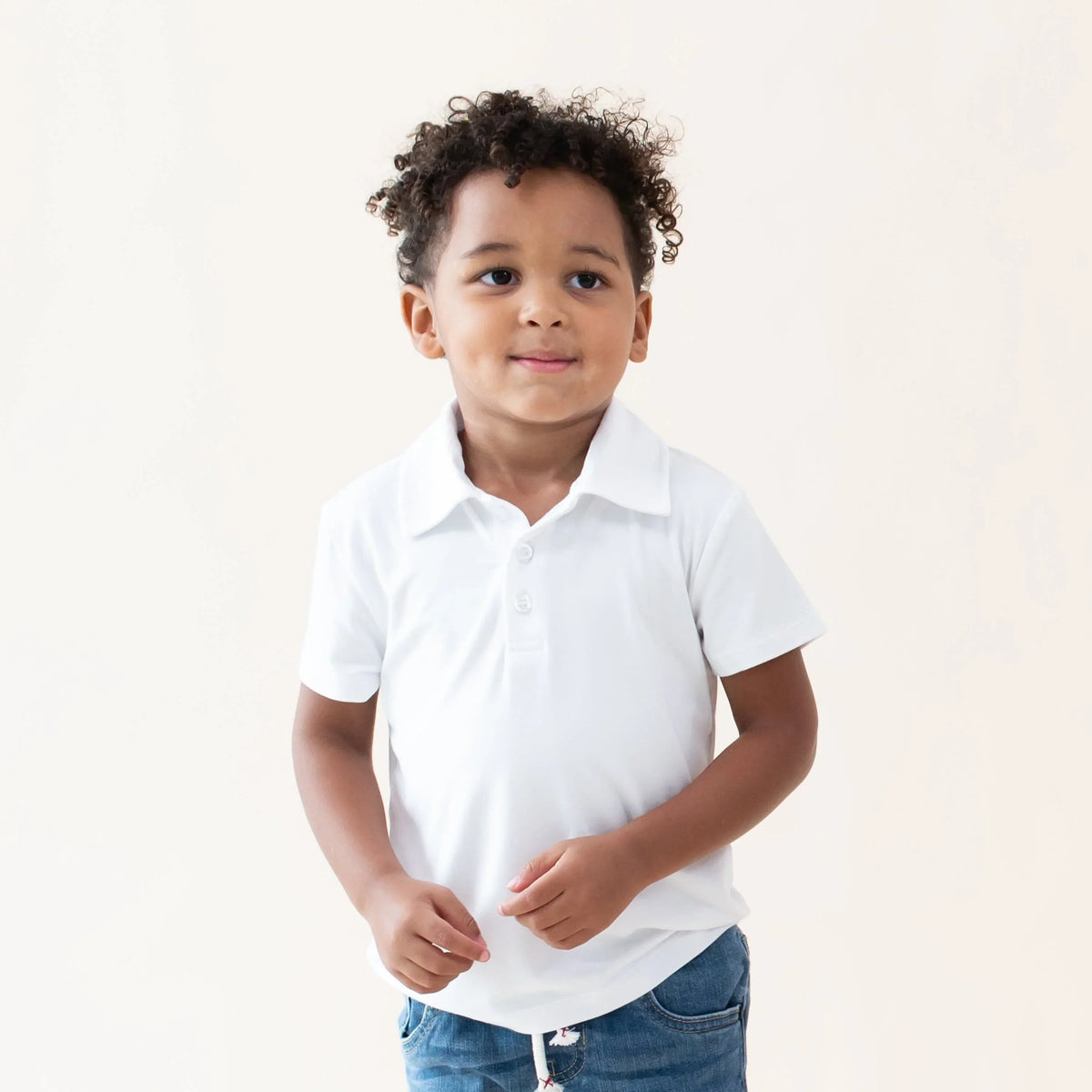 Toddler Short Sleeve Polo in Snow Main image