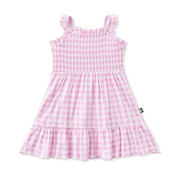 Smocked Dress in Gingham Thistle
