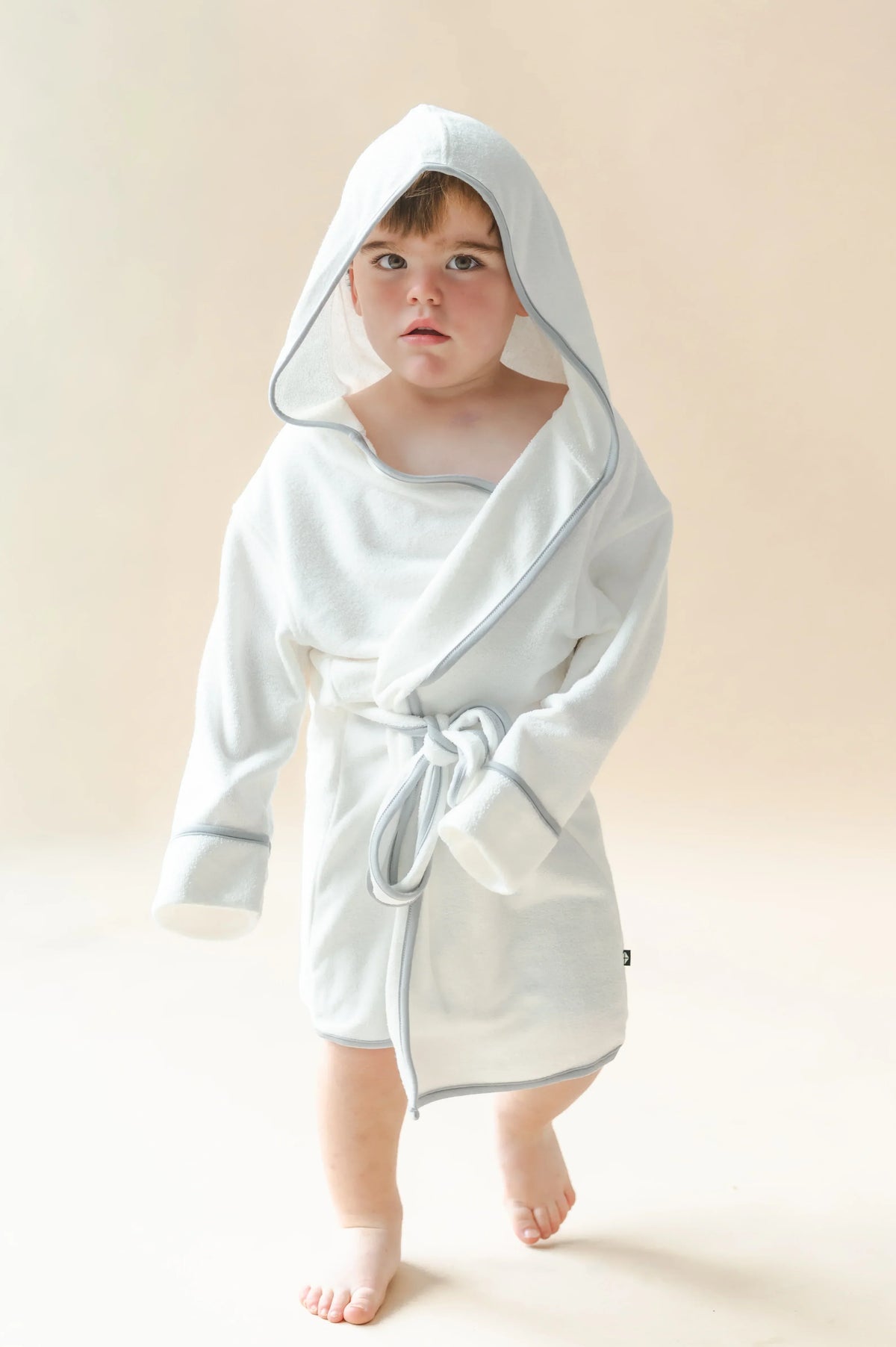 Hooded Bath Robe in Cloud with Storm Trim Main image