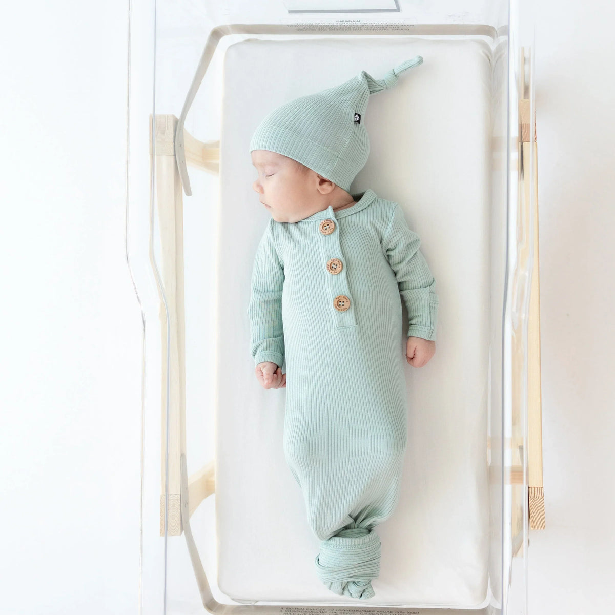 Ribbed Knotted Gown with Hat Set in Sage Main image