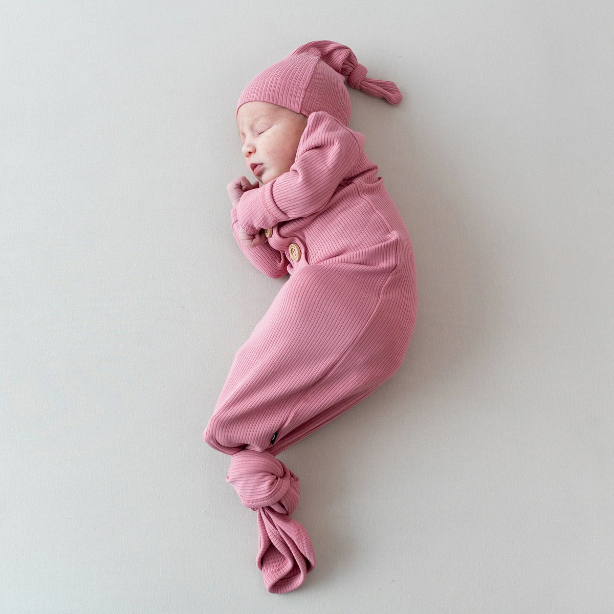 Ribbed Knotted Gown with Hat Set in Apple Blossom Main image