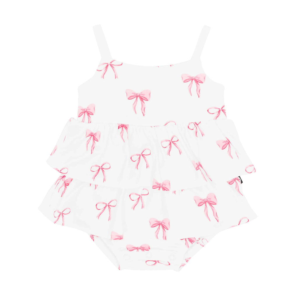 Spaghetti Strap Ruffle Romper in Bow