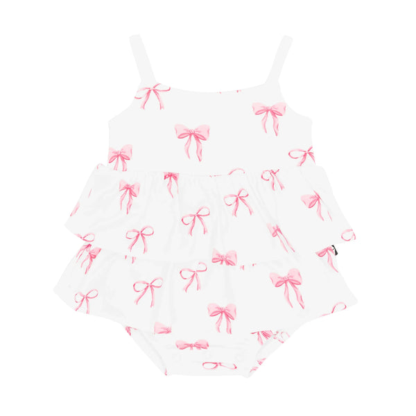 Spaghetti Strap Ruffle Romper in Bow