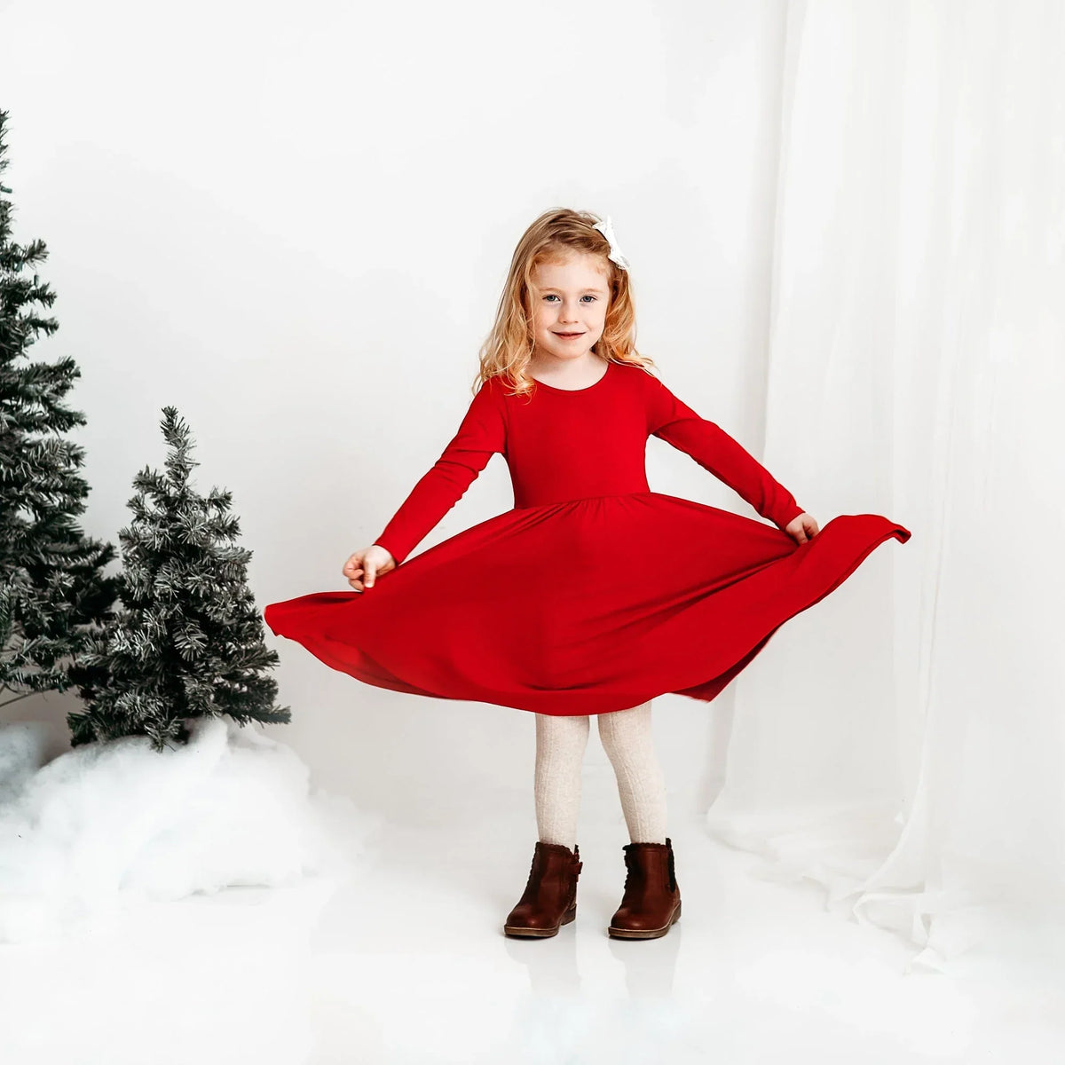Long Sleeve Twirl Dress in Cardinal Main image
