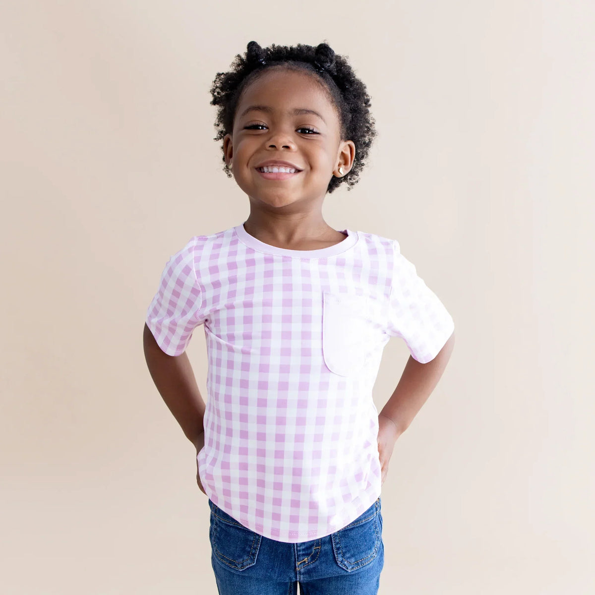 Toddler Crew Neck Tee in Gingham Thistle Main image