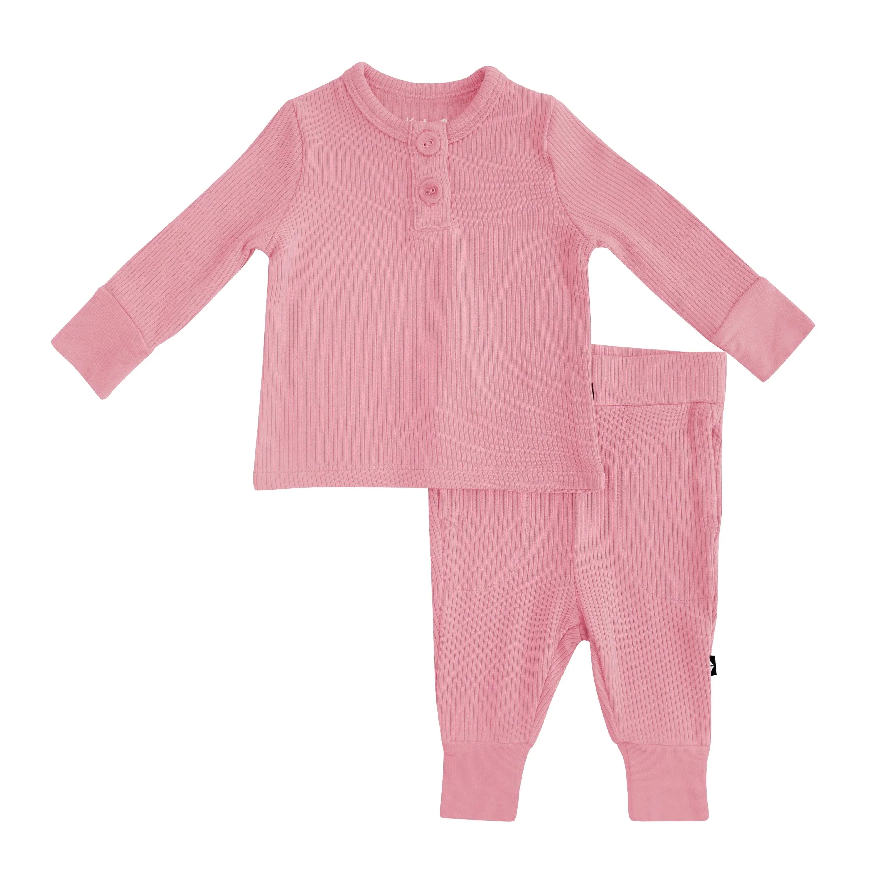 Ribbed Infant Henley Set in Apple Blossom Secondary image
