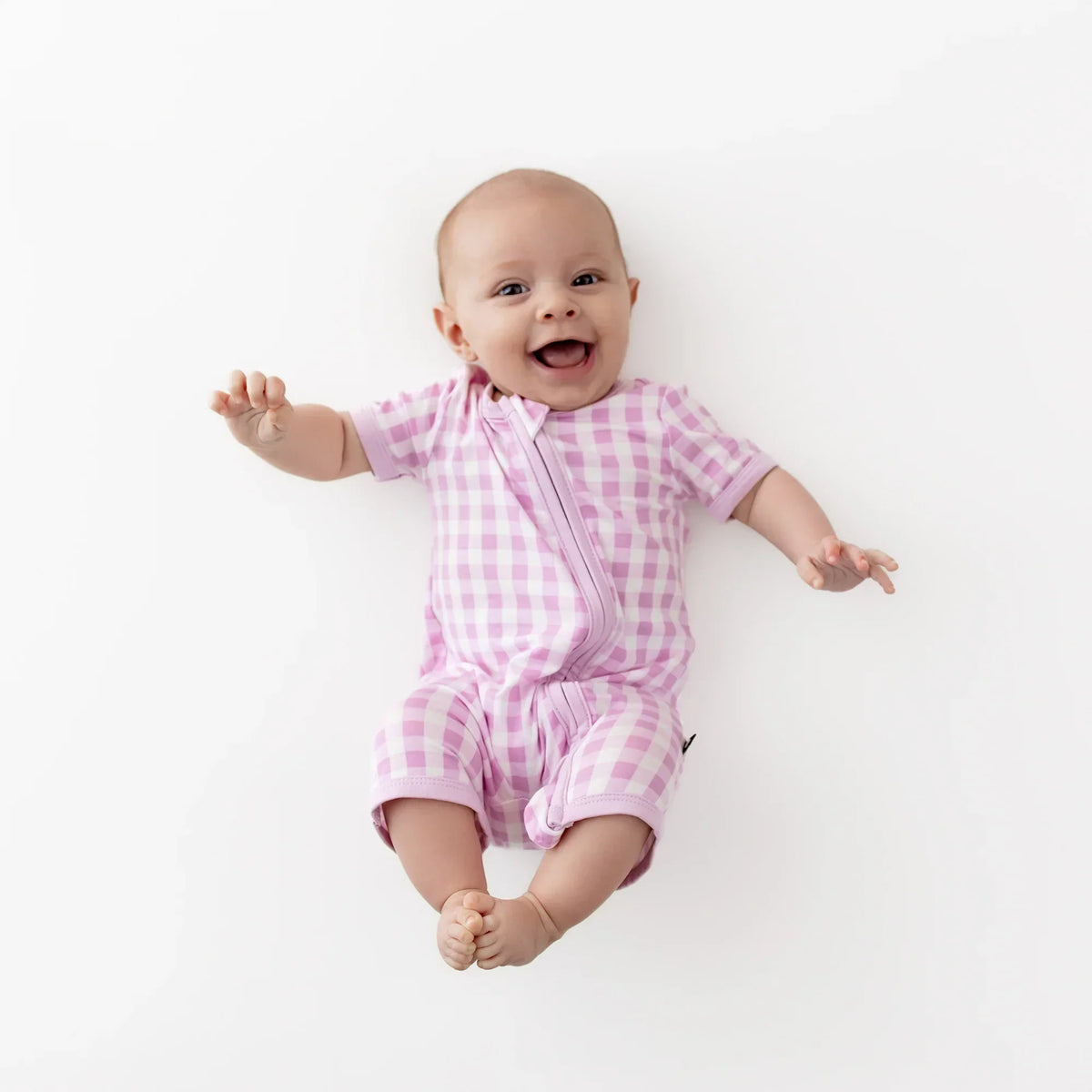 Zipper Shortall Romper in Gingham Thistle Main image