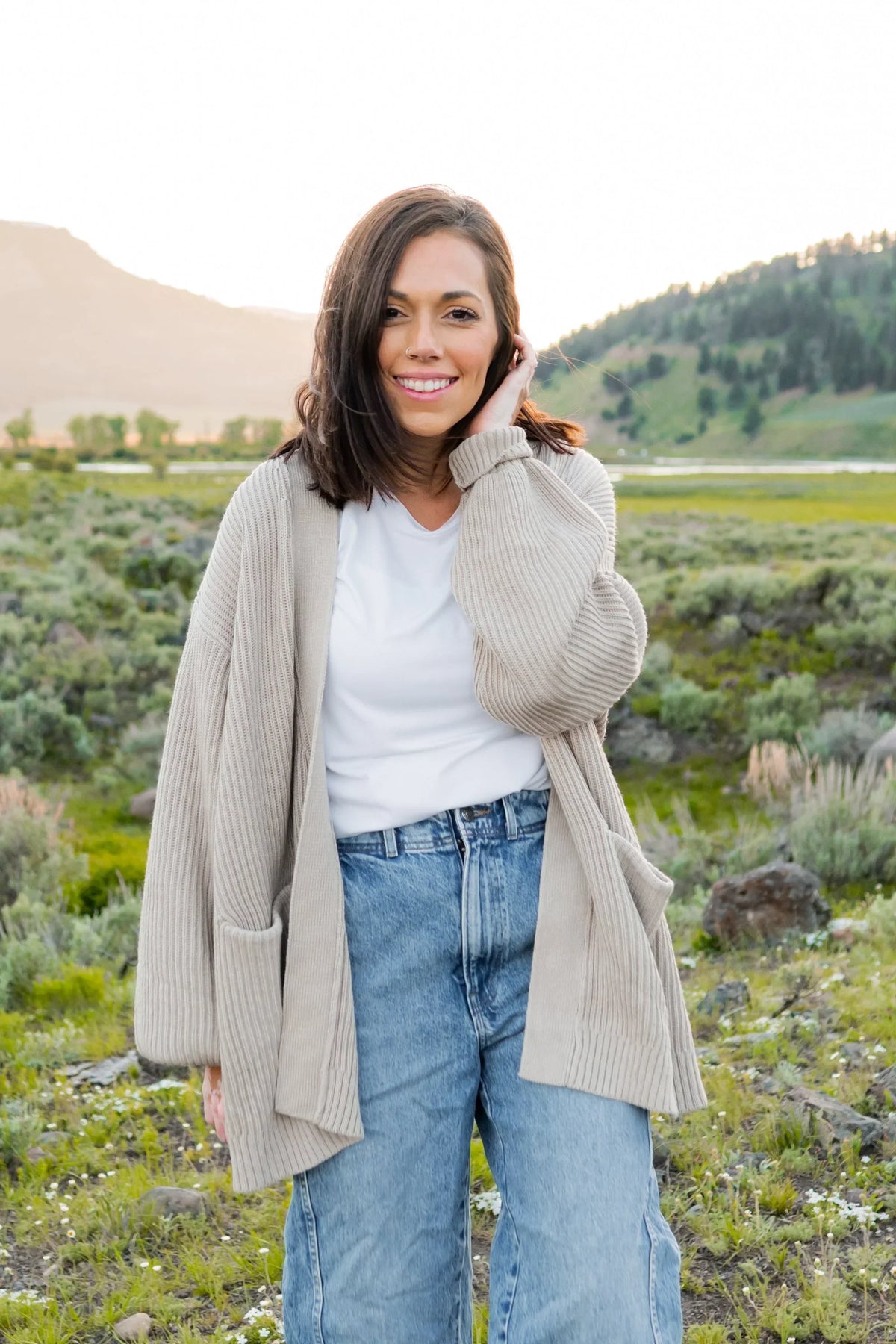 Chunky Knit Women's Oversized Cardigan in Oat Main image