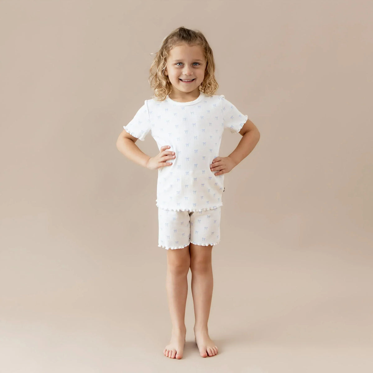 Pointelle Short Sleeve Set in Sweet Blue Bow Main image