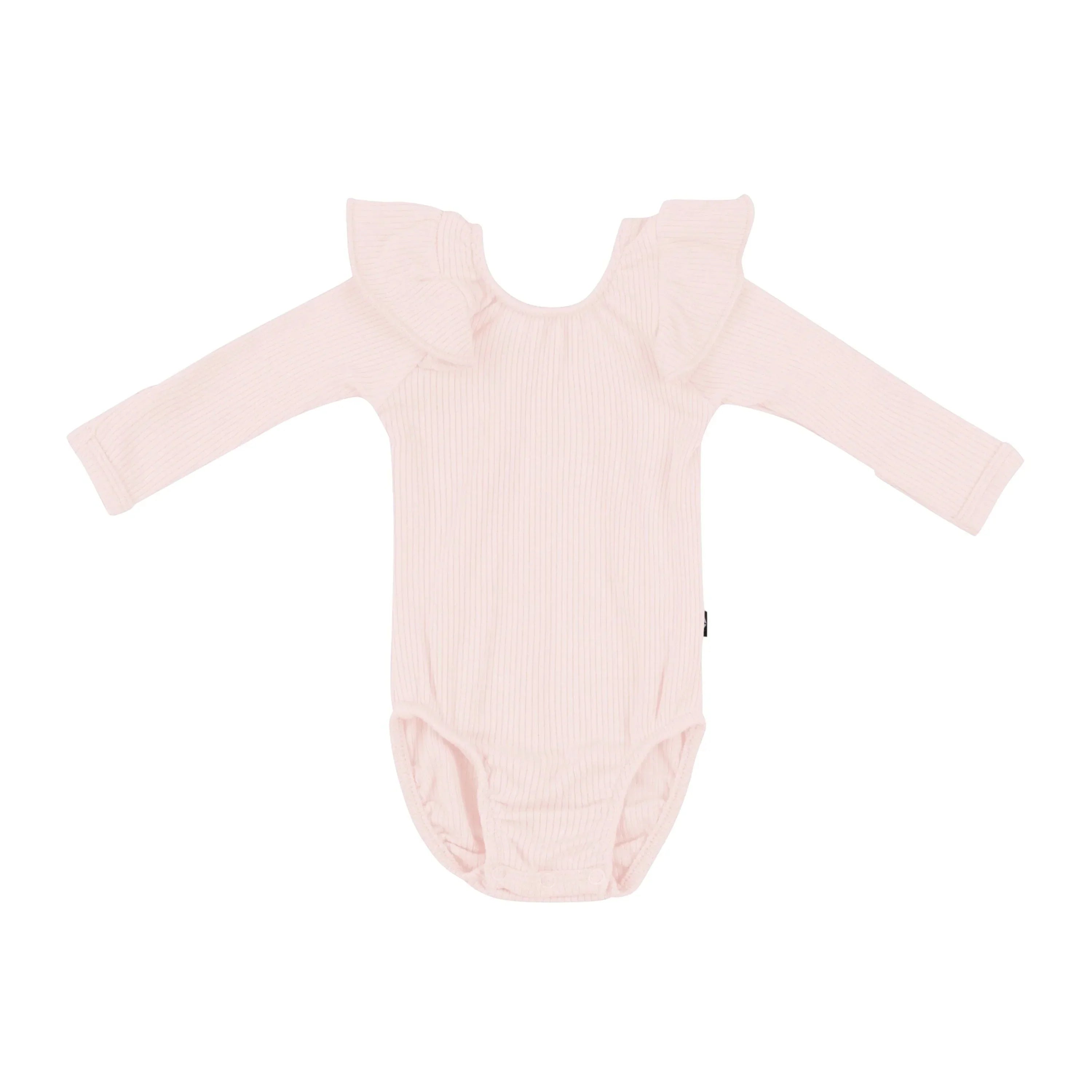 Ribbed Long Sleeve Ruffle Leotard in Blush Secondary image