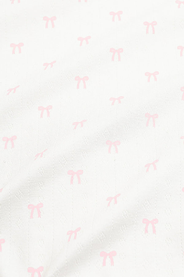 Pointelle Zippered Footie in Sweet Pink Bow