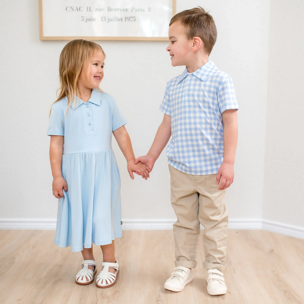 Toddler Short Sleeve Polo in Gingham Breeze