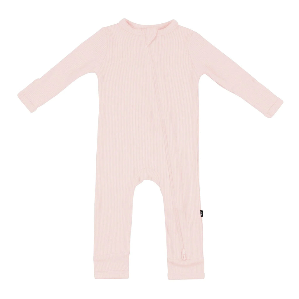 Ribbed Zipper Romper in Blush