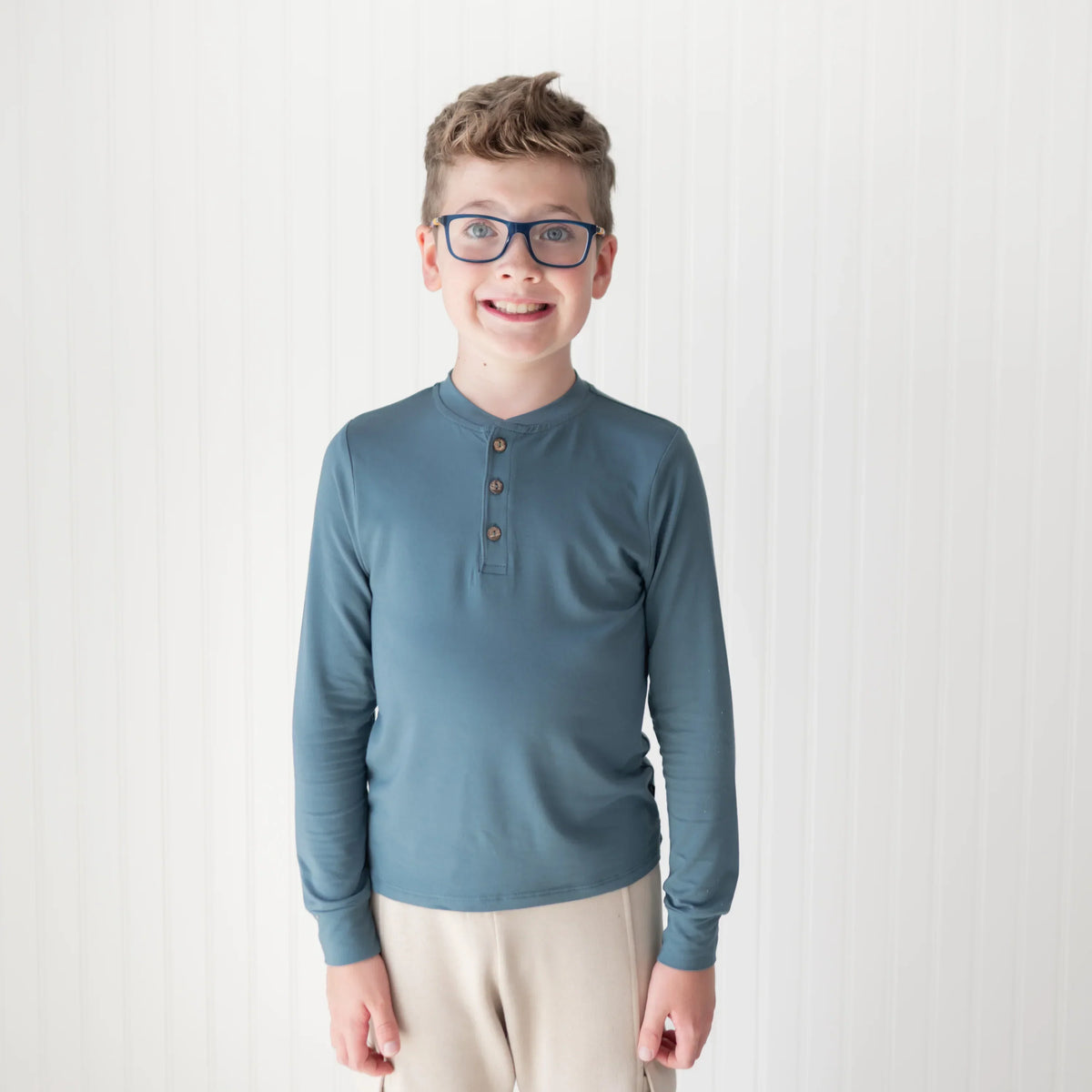 Long Sleeve Toddler Henley Tee in Atlantic Main image