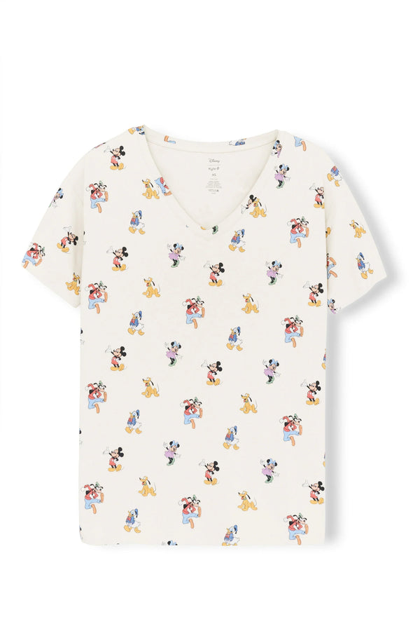 Women's Relaxed Fit V-Neck in Mickey Mouse and Friends