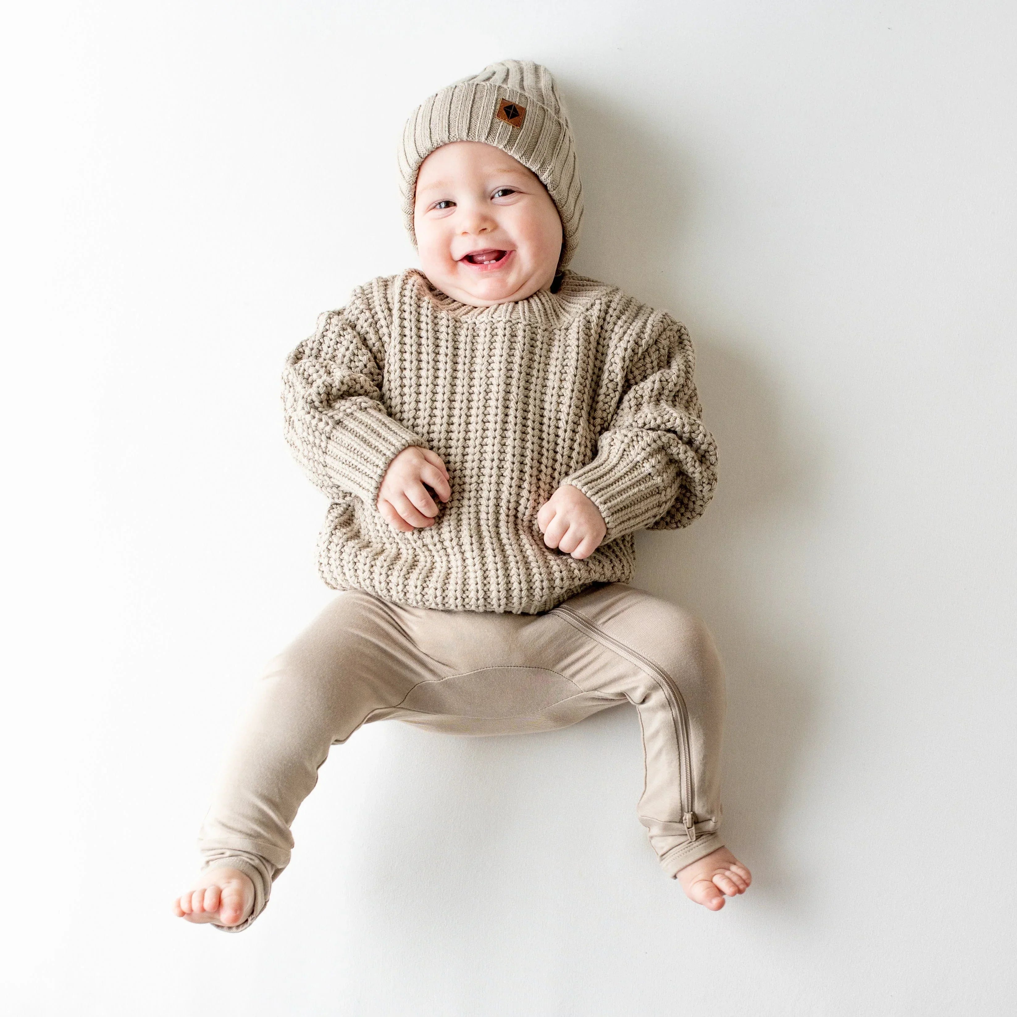 Chunky Knit Ribbed Beanie in Almond Secondary image