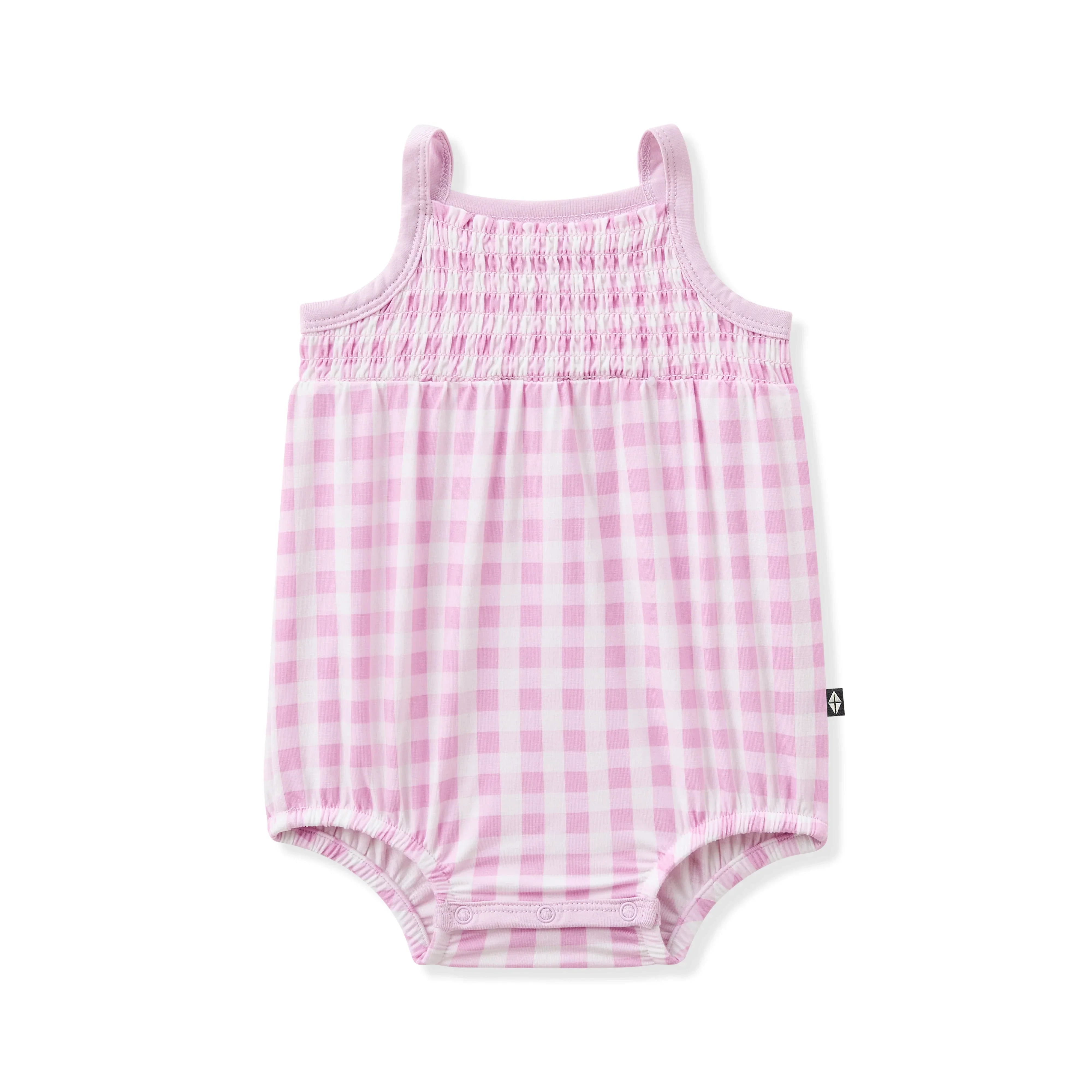 Smocked Bubble Romper in Gingham Thistle Secondary image