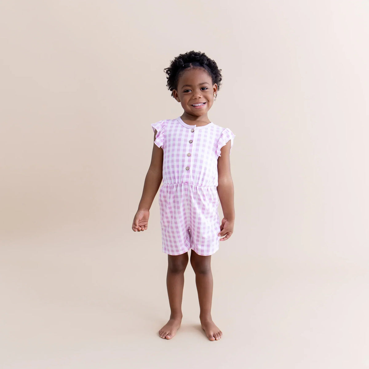 Flutter Sleeve Romper in Gingham Thistle Main image