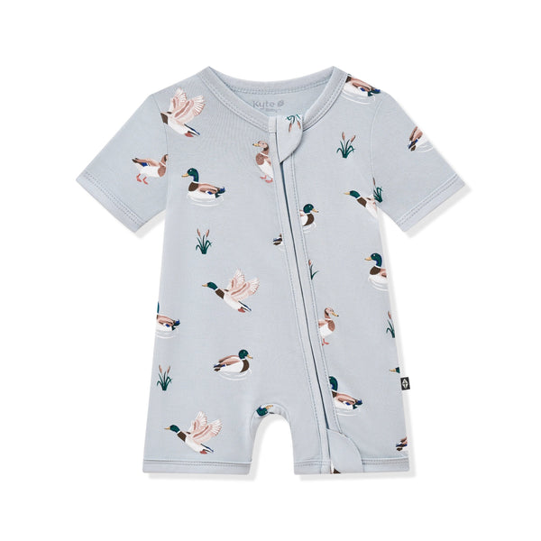 Zipper Shortall Romper in Mallard Duck