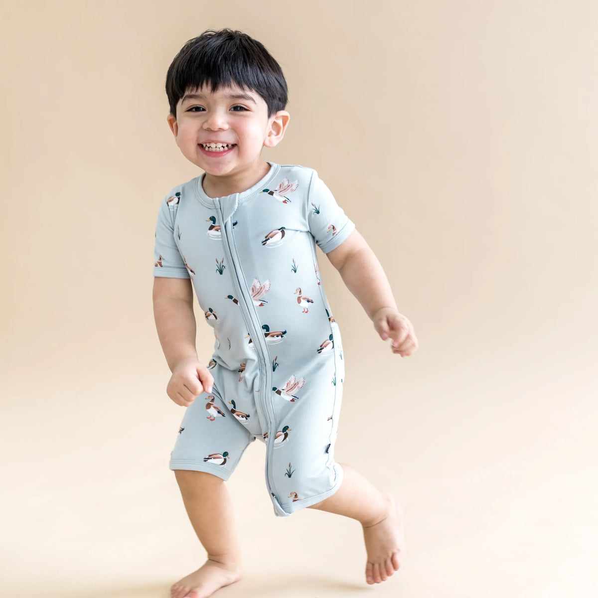 Zipper Shortall Romper in Mallard Duck Main image