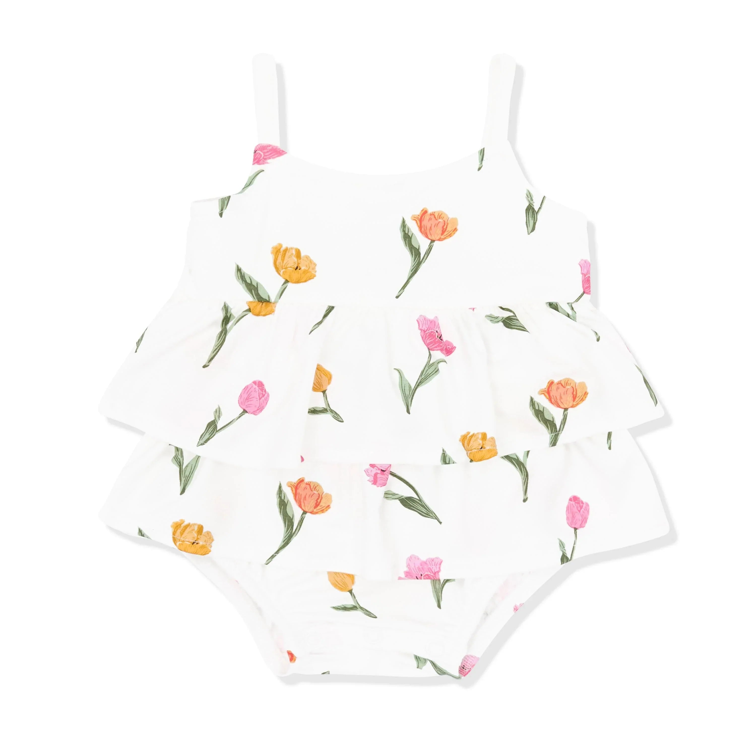 Spaghetti Strap Ruffle Romper in Tulip Secondary image