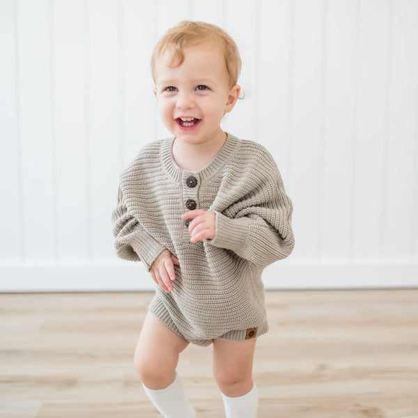 Chunky Knit Romper in Almond