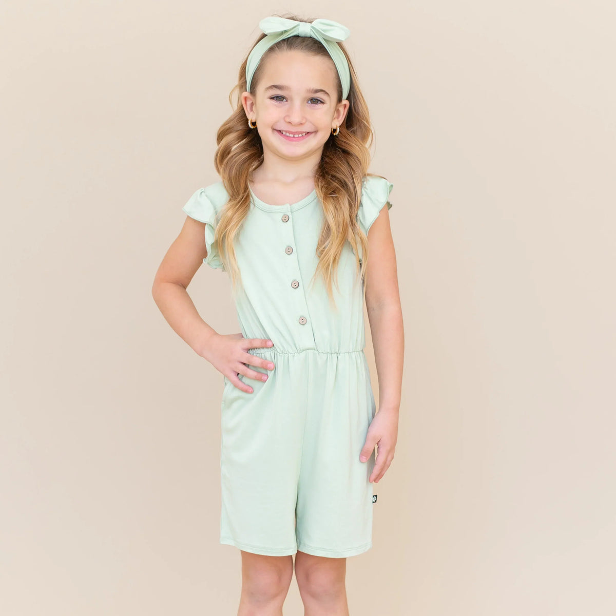 Flutter Sleeve Romper in Basil Main image