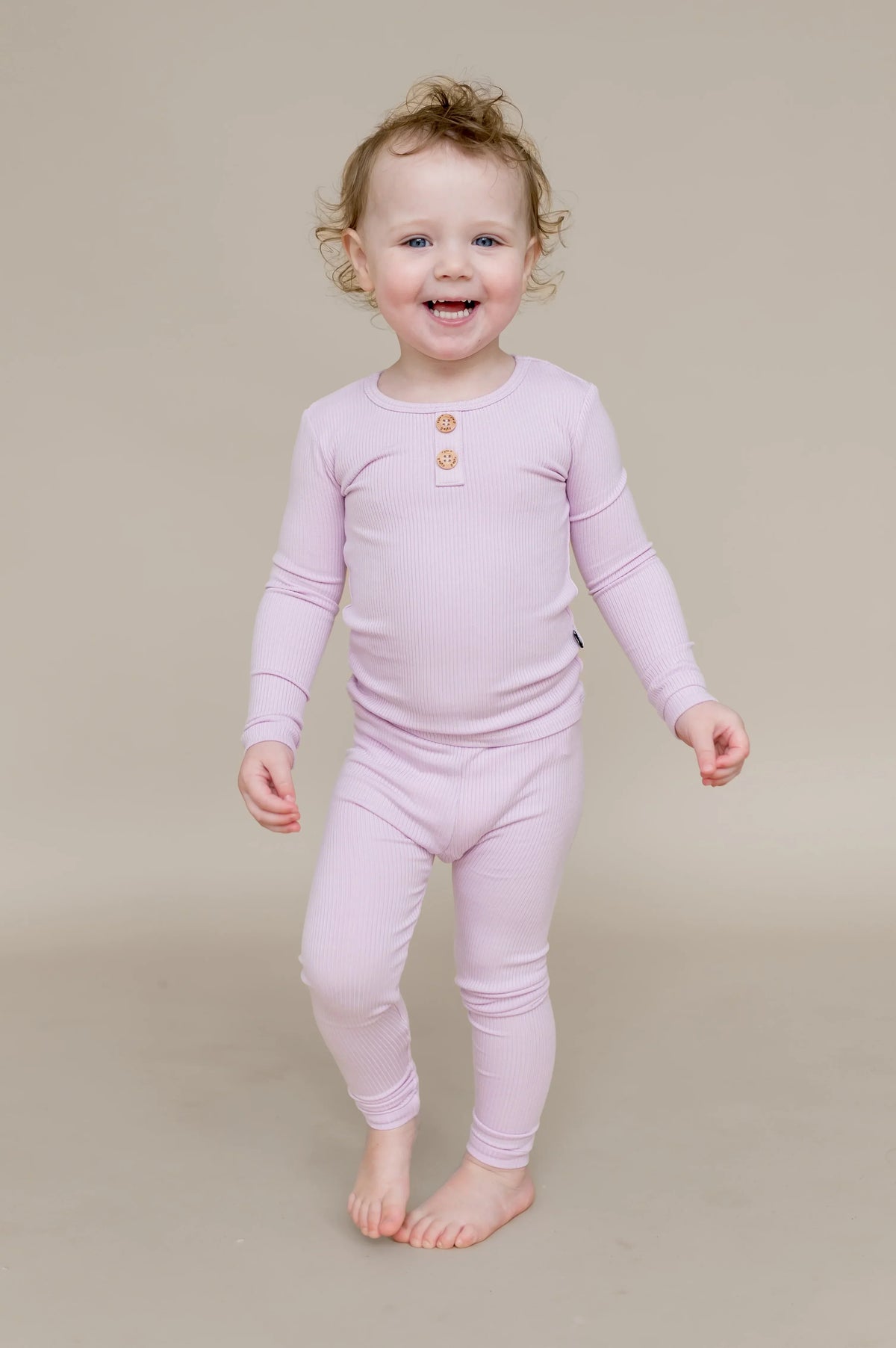 Ribbed Henley Set in Thistle Main image