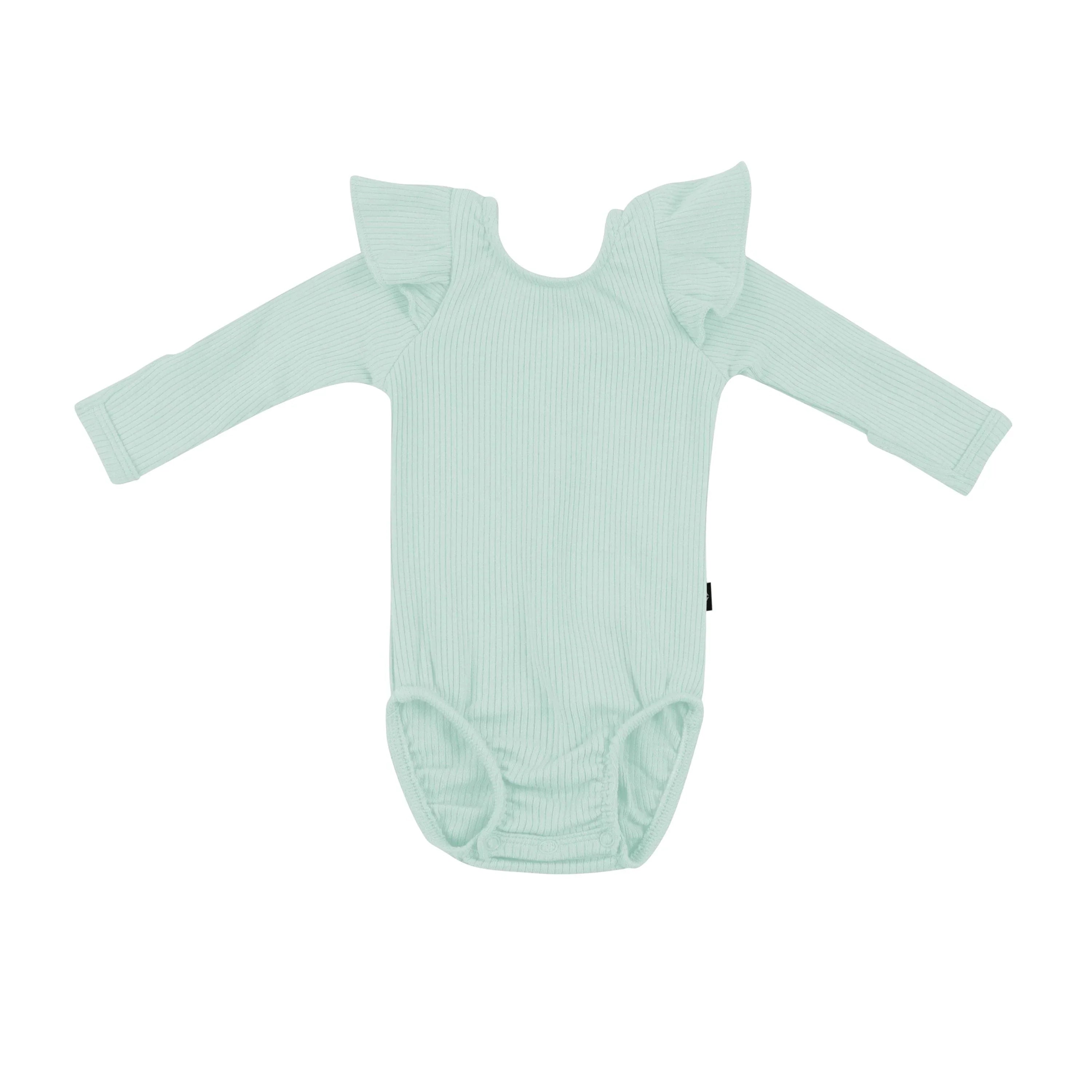 Ribbed Long Sleeve Ruffle Leotard in Sage Secondary image