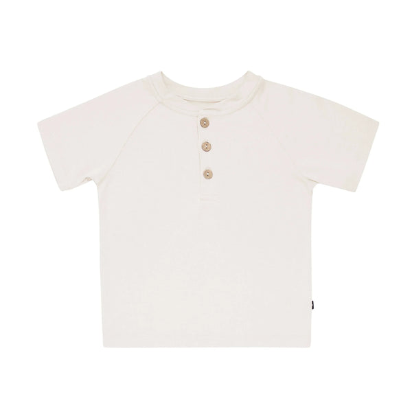 Short Sleeve Toddler Henley Tee in Oat