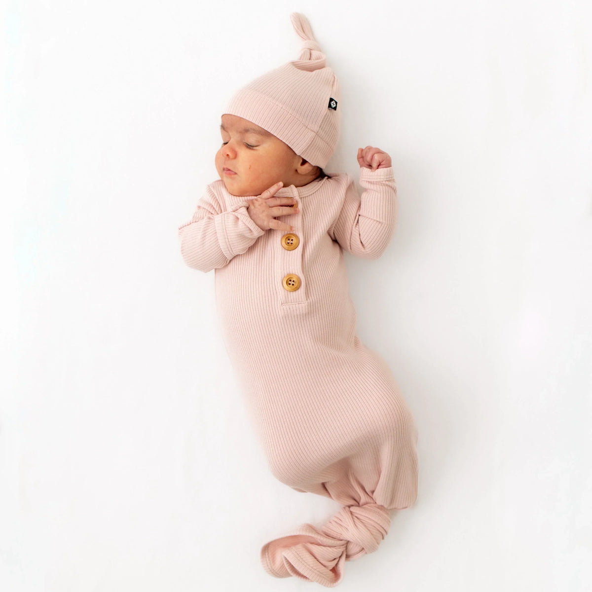 Ribbed Knotted Gown with Hat Set in Blush Main image