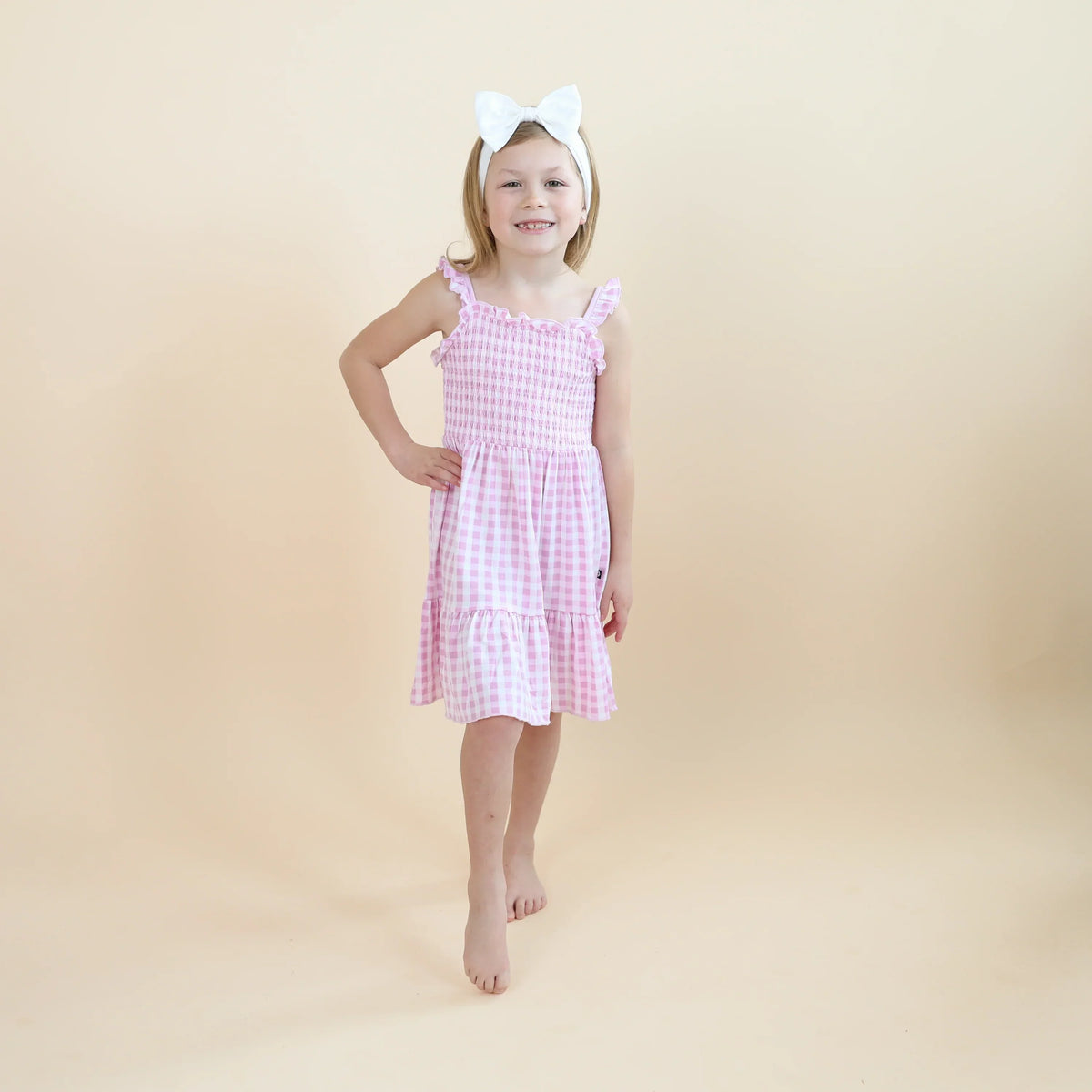 Smocked Dress in Gingham Thistle Main image