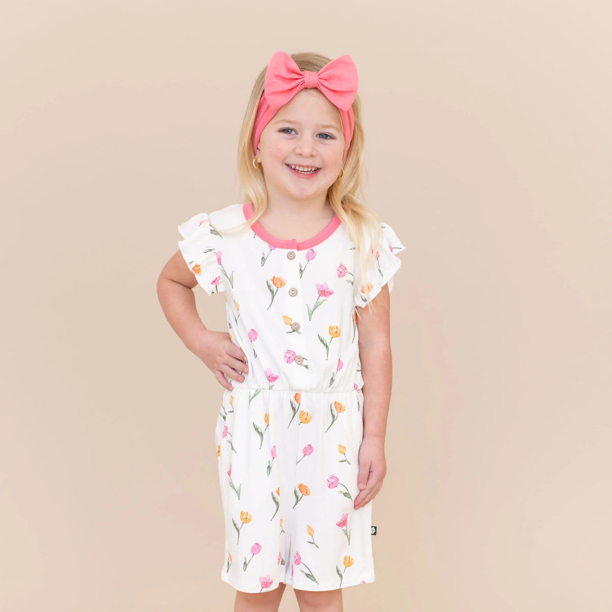 Flutter Sleeve Romper in Tulip Main image
