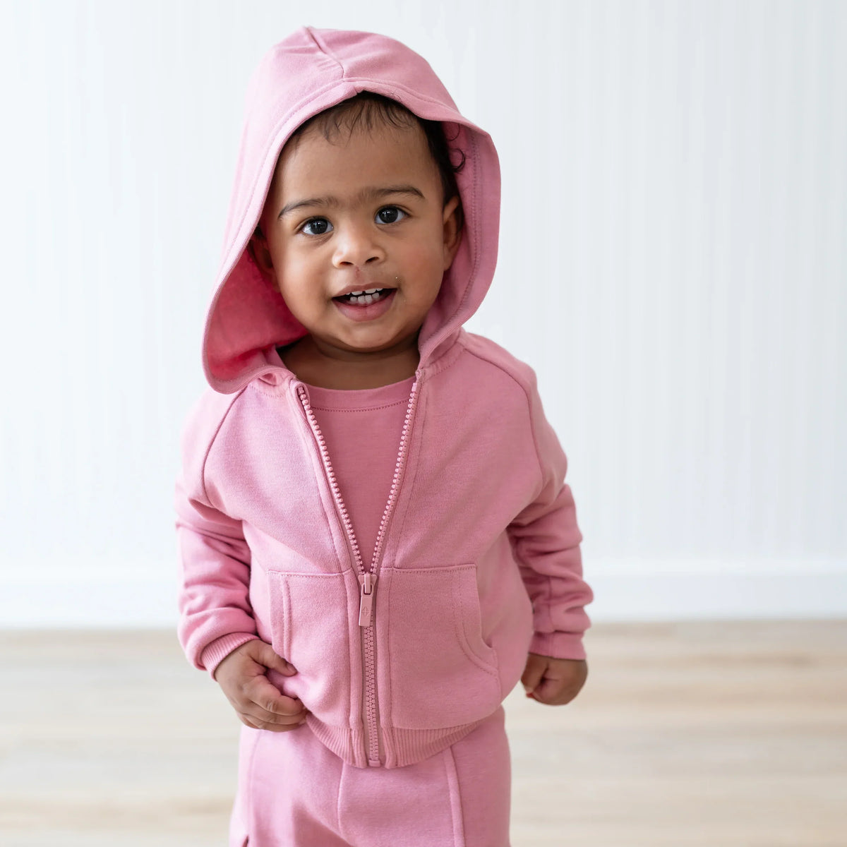 Fleece Zip Up Hoodie in Apple Blossom Main image