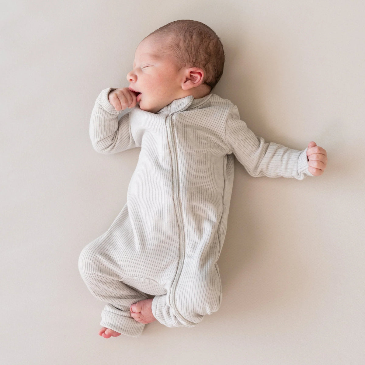 Ribbed Zipper Romper in Oat Main image