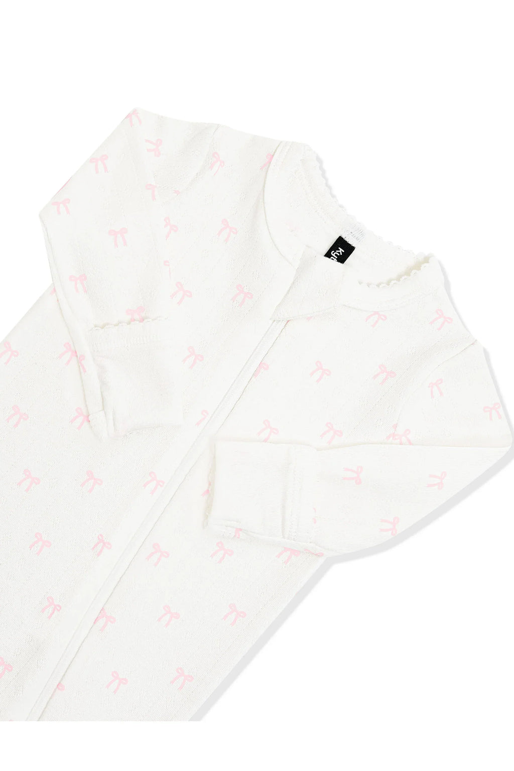 Pointelle Zippered Footie in Sweet Pink Bow