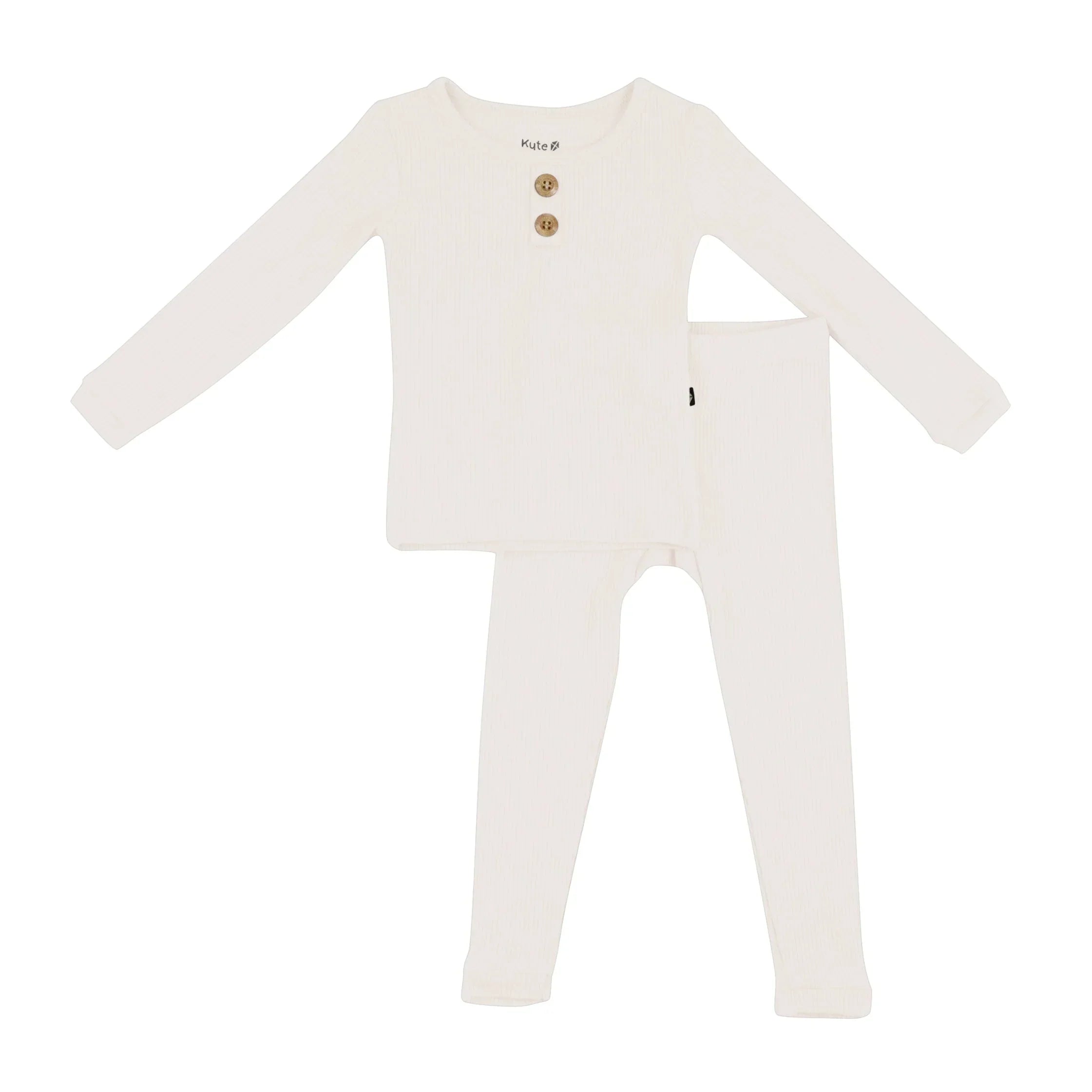 Ribbed Henley Set in Oat Secondary image