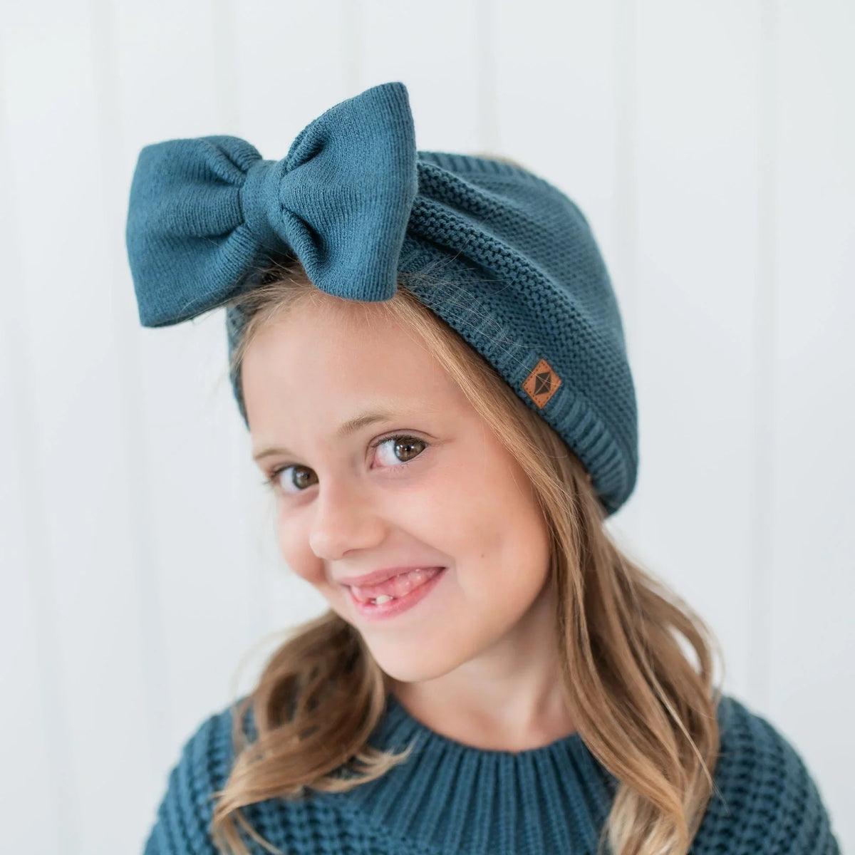 Chunky Knit Bow Headband in Atlantic Main image