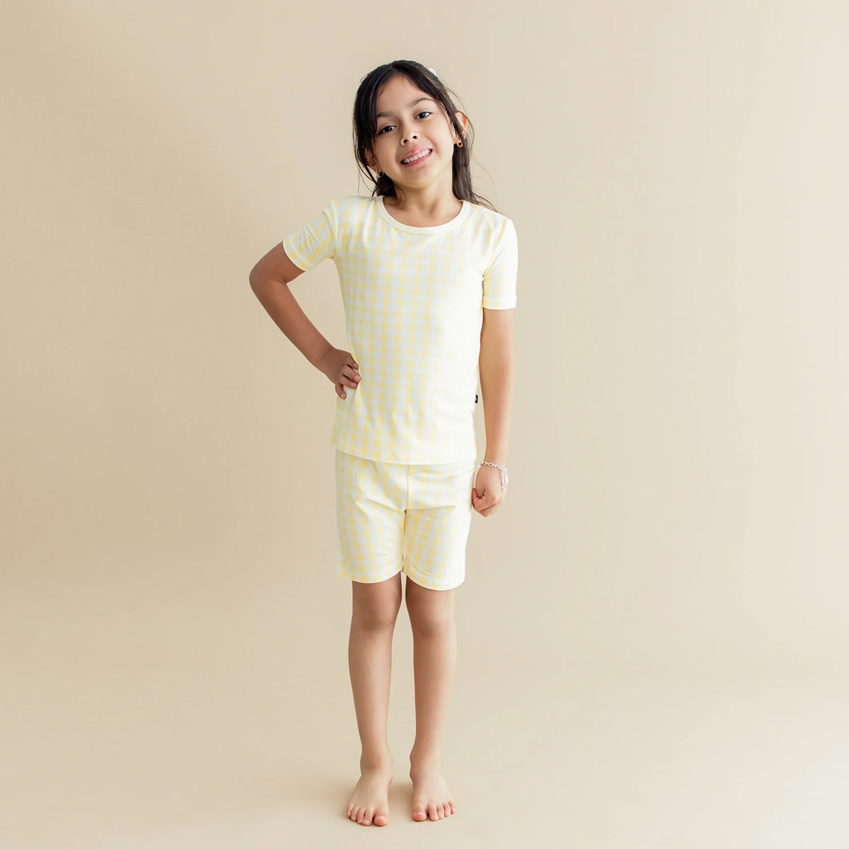 Short Sleeve Pajamas in Gingham Chamomile Main image