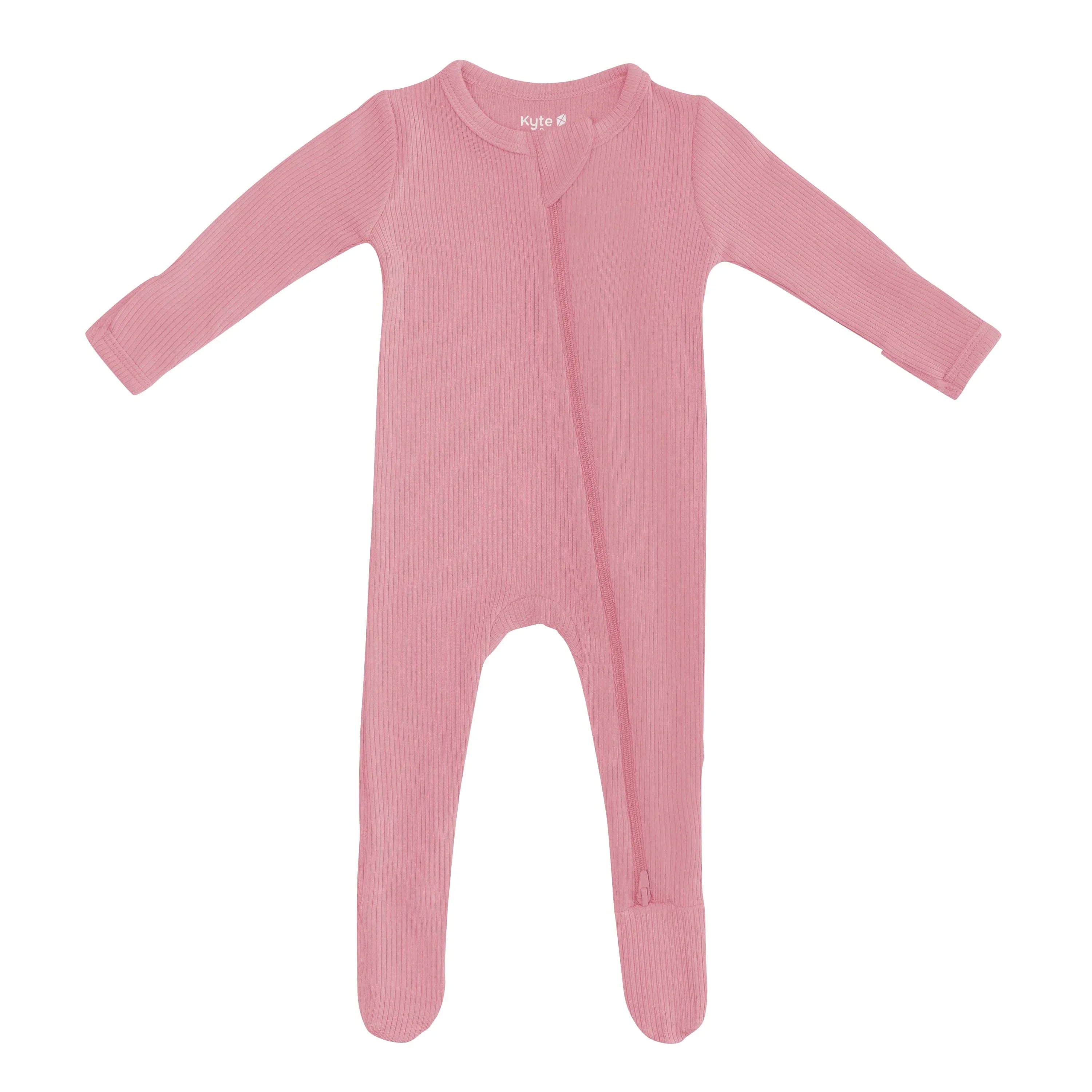 Ribbed Zipper Footie in Apple Blossom Secondary image