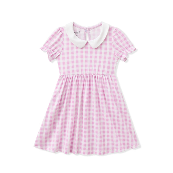 Peter Pan Collar Dress in Gingham Thistle