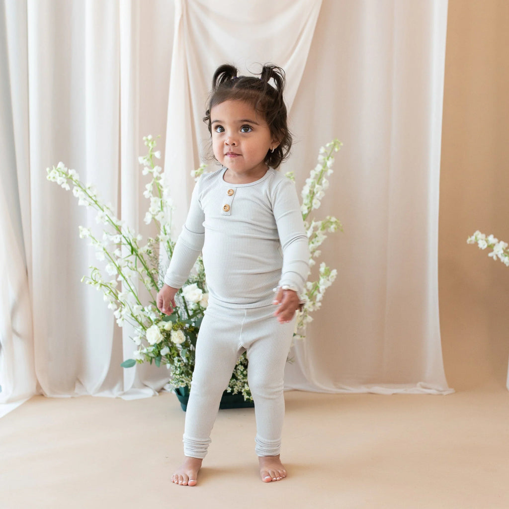 Ribbed Henley Set in Oat