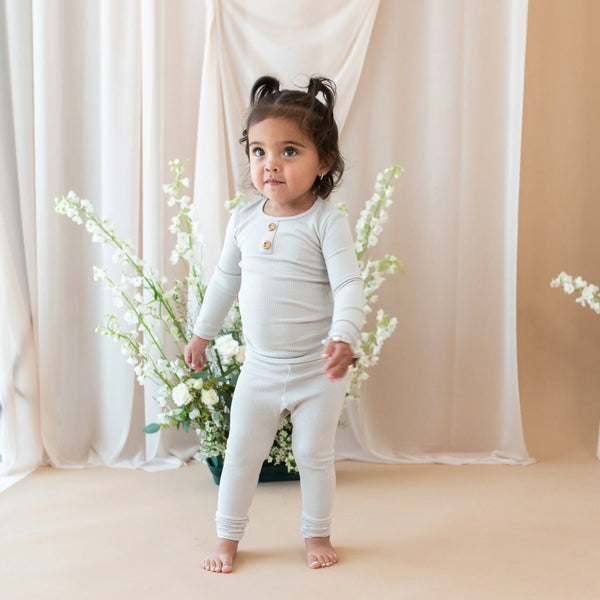 Ribbed Henley Set in Oat
