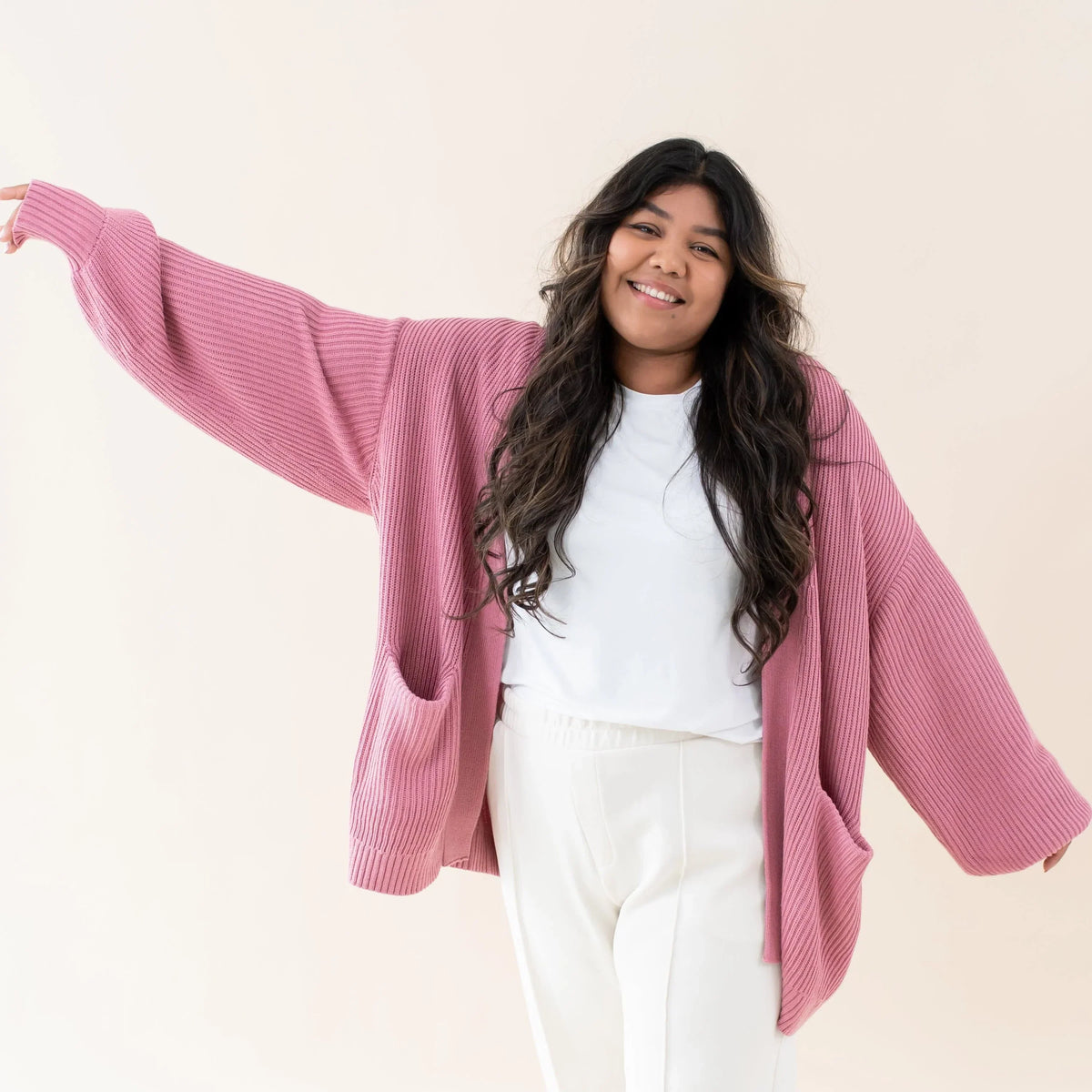 Chunky Knit Women's Oversized Cardigan in Apple Blossom Main image