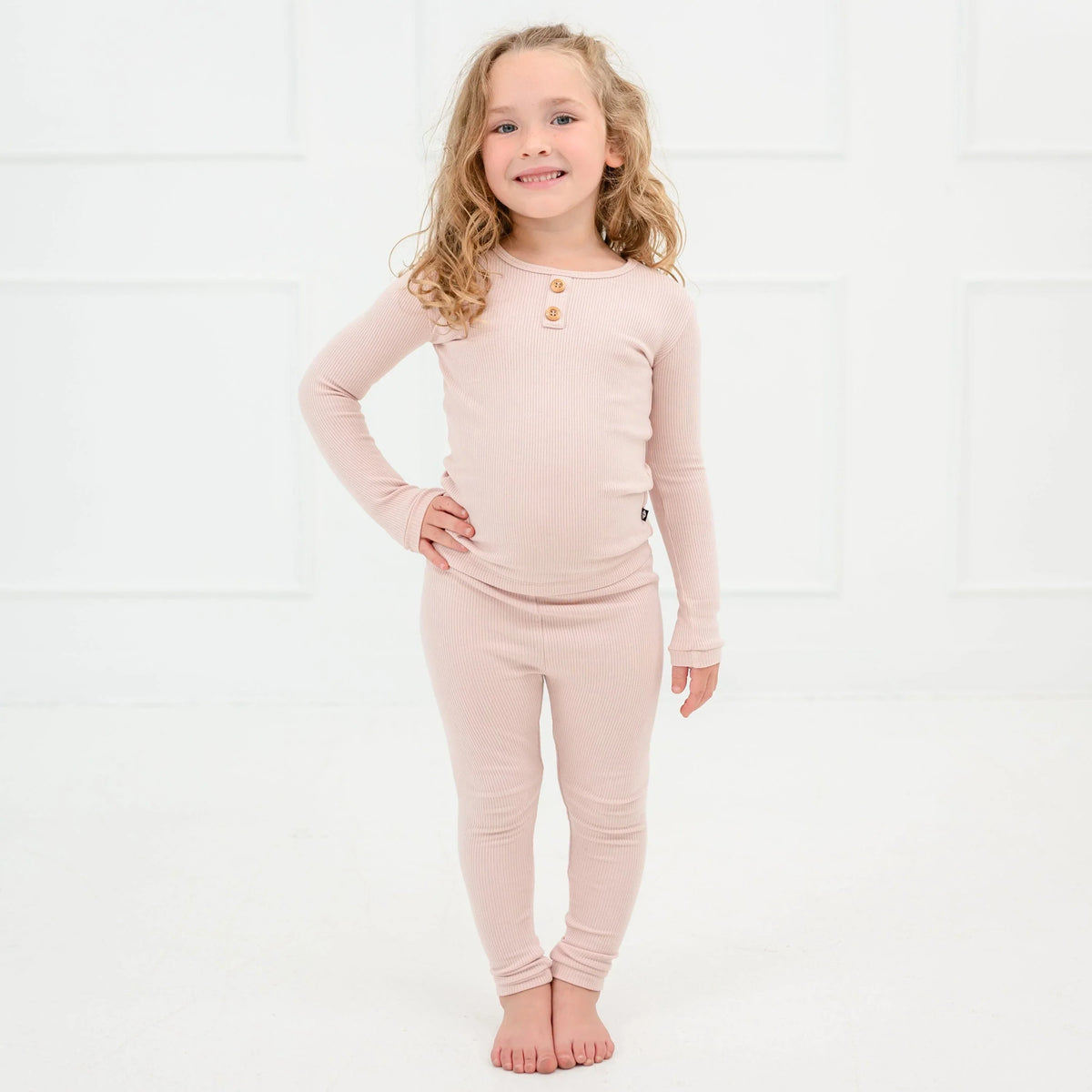 Ribbed Henley Set in Blush Main image