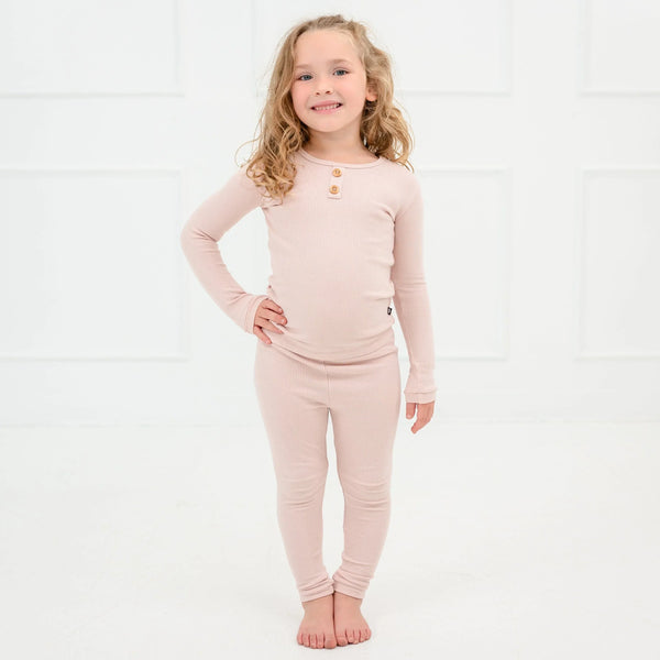 Ribbed Henley Set in Blush
