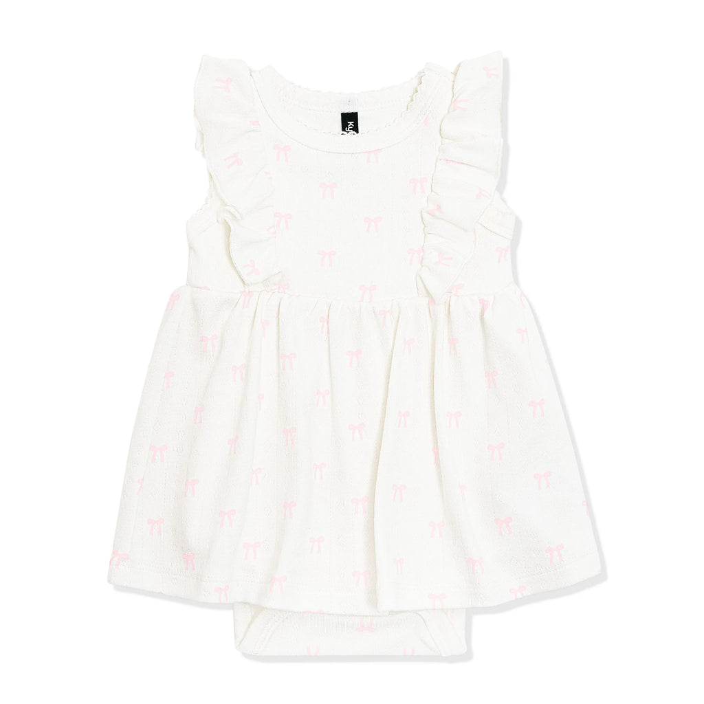 Pointelle Bodysuit Dress in Sweet Pink Bow