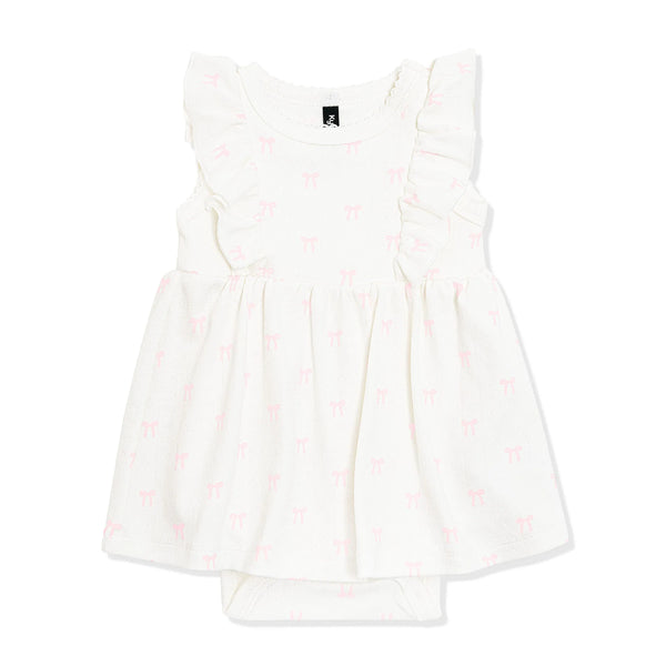 Pointelle Bodysuit Dress in Sweet Pink Bow