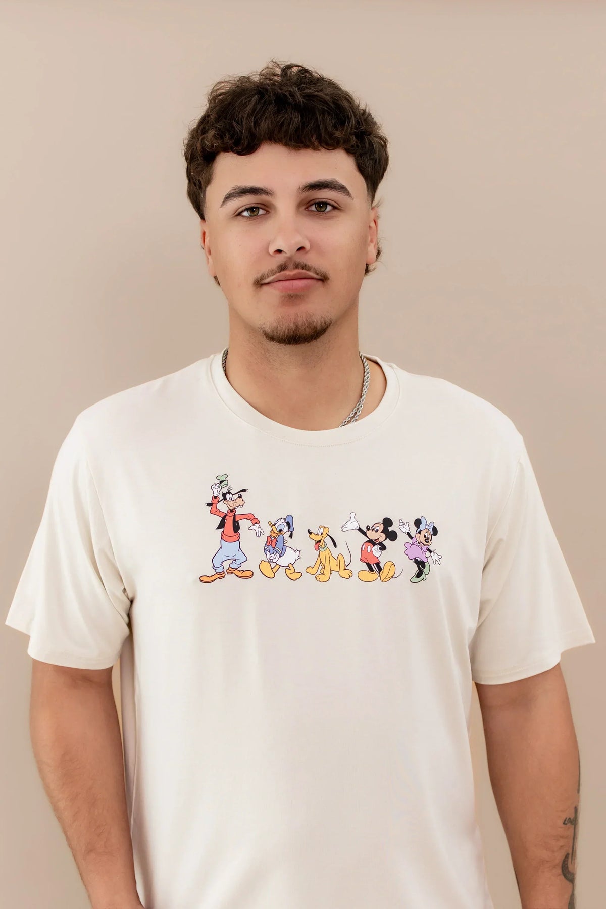 Men's Crew Neck Tee in Mickey and Friends on Ecru Main image
