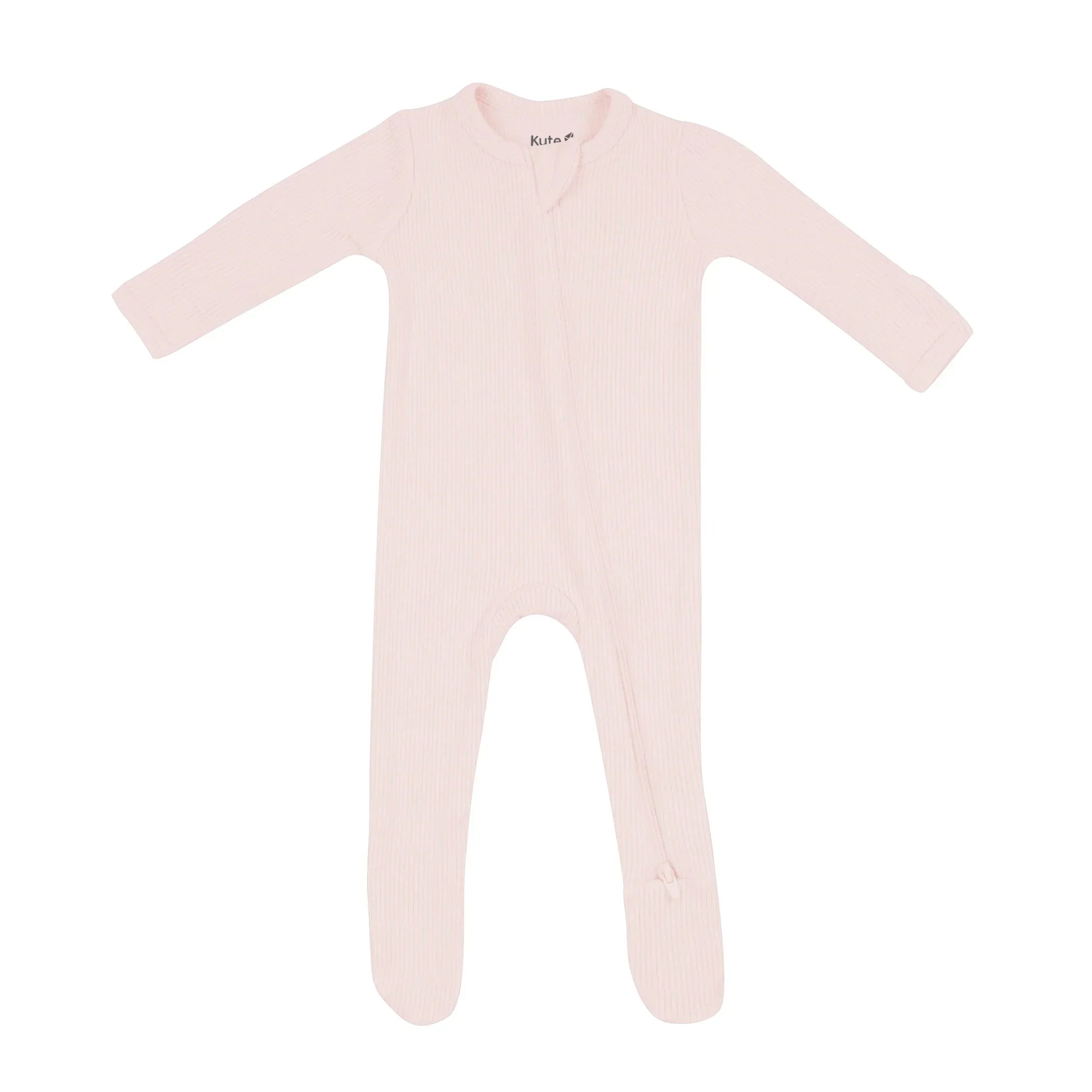 Ribbed Zipper Footie in Blush Secondary image